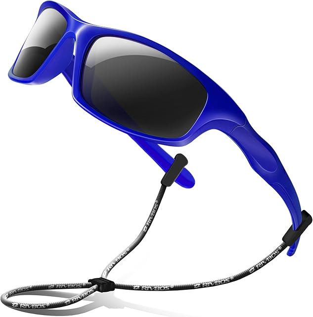 RIVBOS Kids Sunglasses Polarized Rubber UV Protection with Glasses Strap for Boys Girls Baby and Children Age 3-10 RBK004