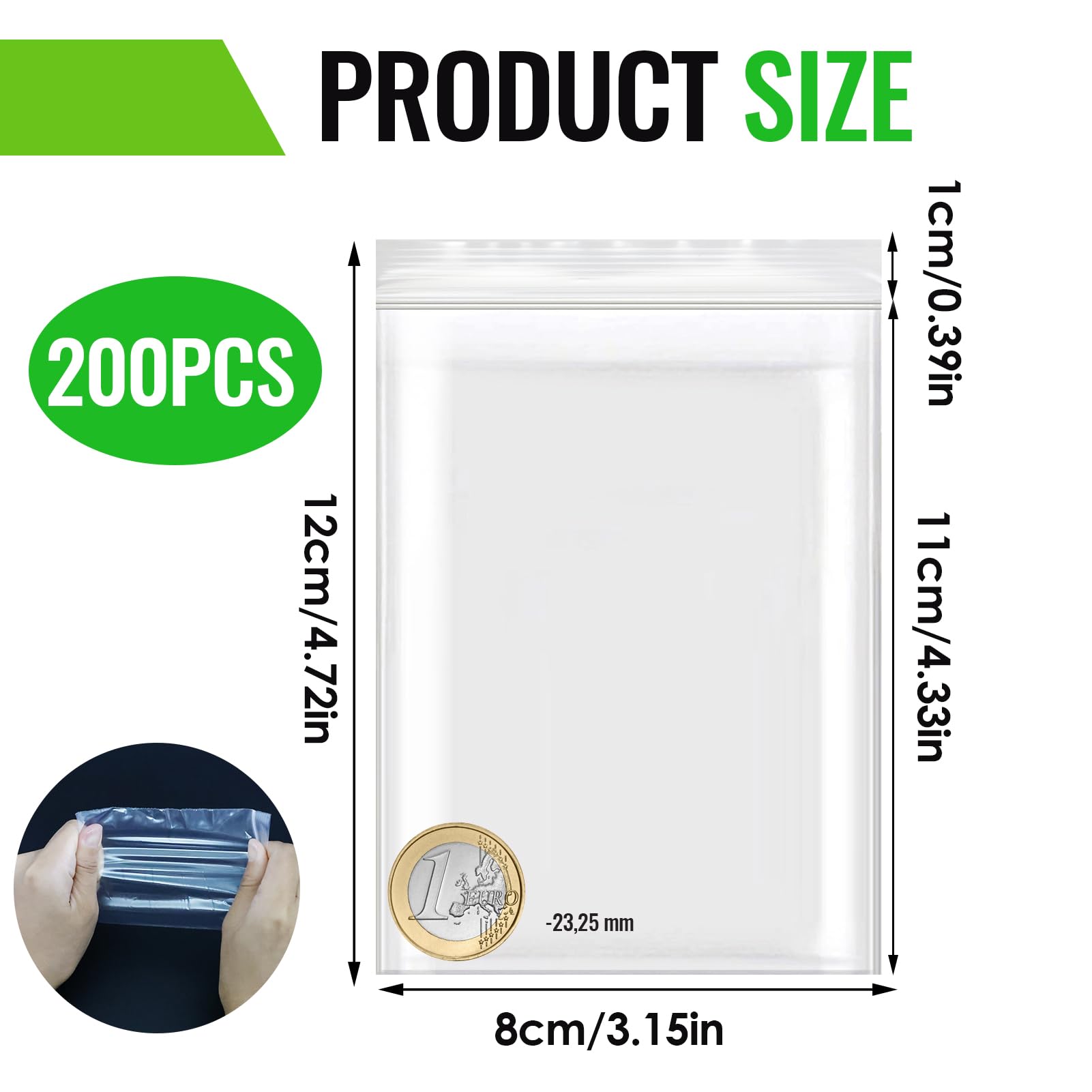 Sacchetti Trasparenti 4 Mil Set Di 100 Sacchetti Richiudibili Trasparenti 4x12 Pollici - Spessore 4 Mil, Perfetti Per Organizzazione Sacchetti Plastica 4 Mil Zip - Foto 2