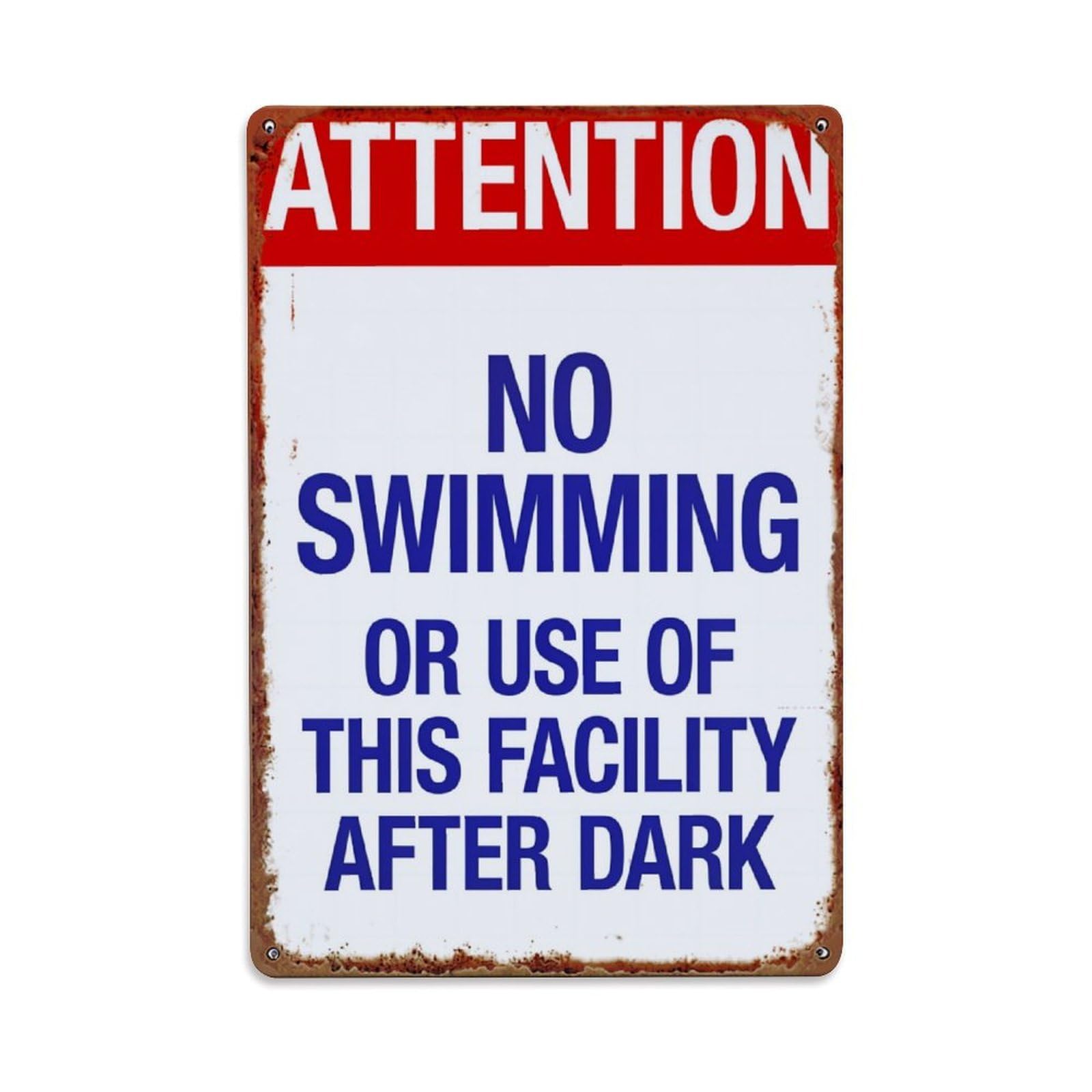 Jdyaojiesheng Vintage Attention No Swimming Or Use Of This Facility After Dark Tin Sign Retro Metal Wall Decor Metal Poster, Home Bar Garage Farmhouse Cafe Wall Art Decoration 8X12inches