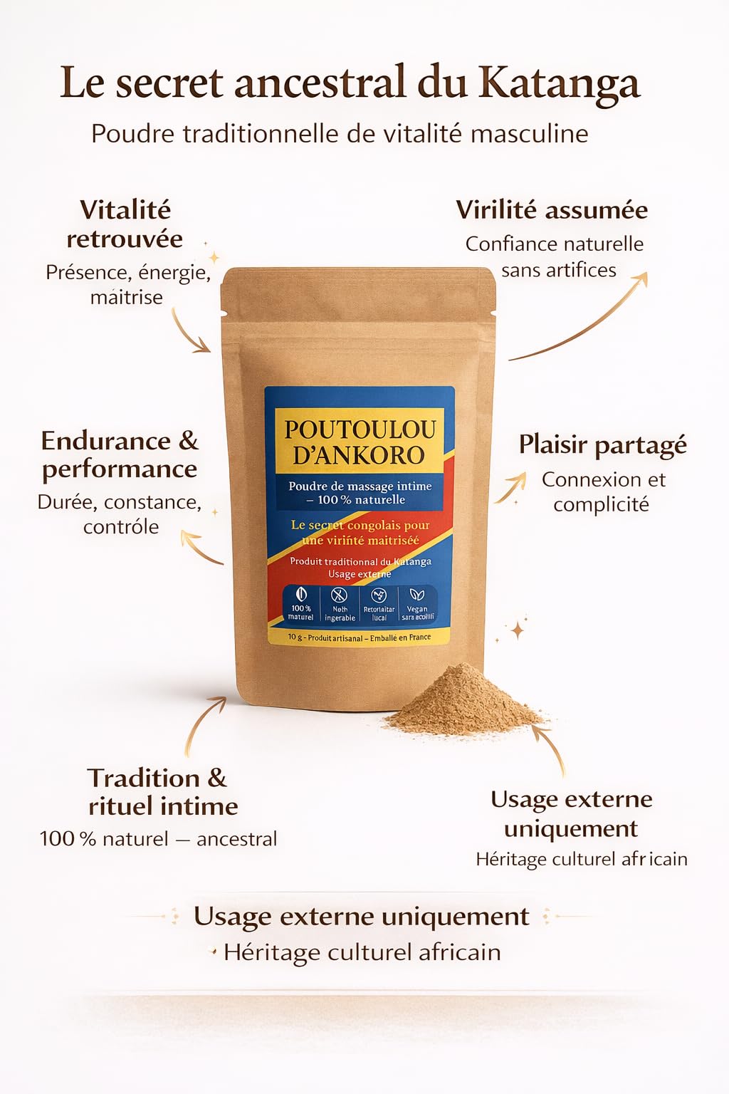 Ankoro,poutoulou 100% naturale del Congo. Afrodisiaco biologico, ritardante premium in polvere bio super potente (prima qualità pura, non miscelato) sacchetto con cerniera da 10 grammi per 15-25