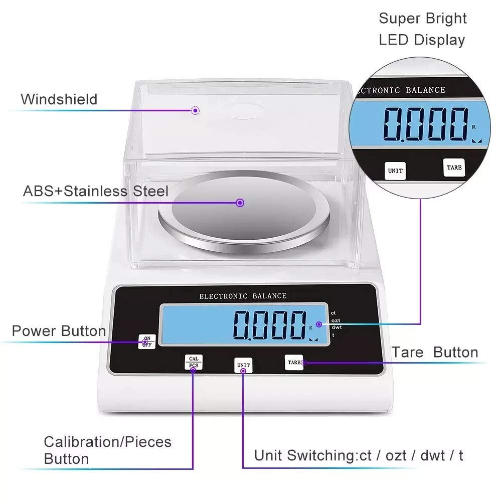 Balance d'analyse numérique de laboratoire 0,001 g Balance électronique Balance de poids Balance de laboratoire Balance de précision Balance pour bijoux de laboratoire Or (prise 220 V UE/UK/AU, 50 H