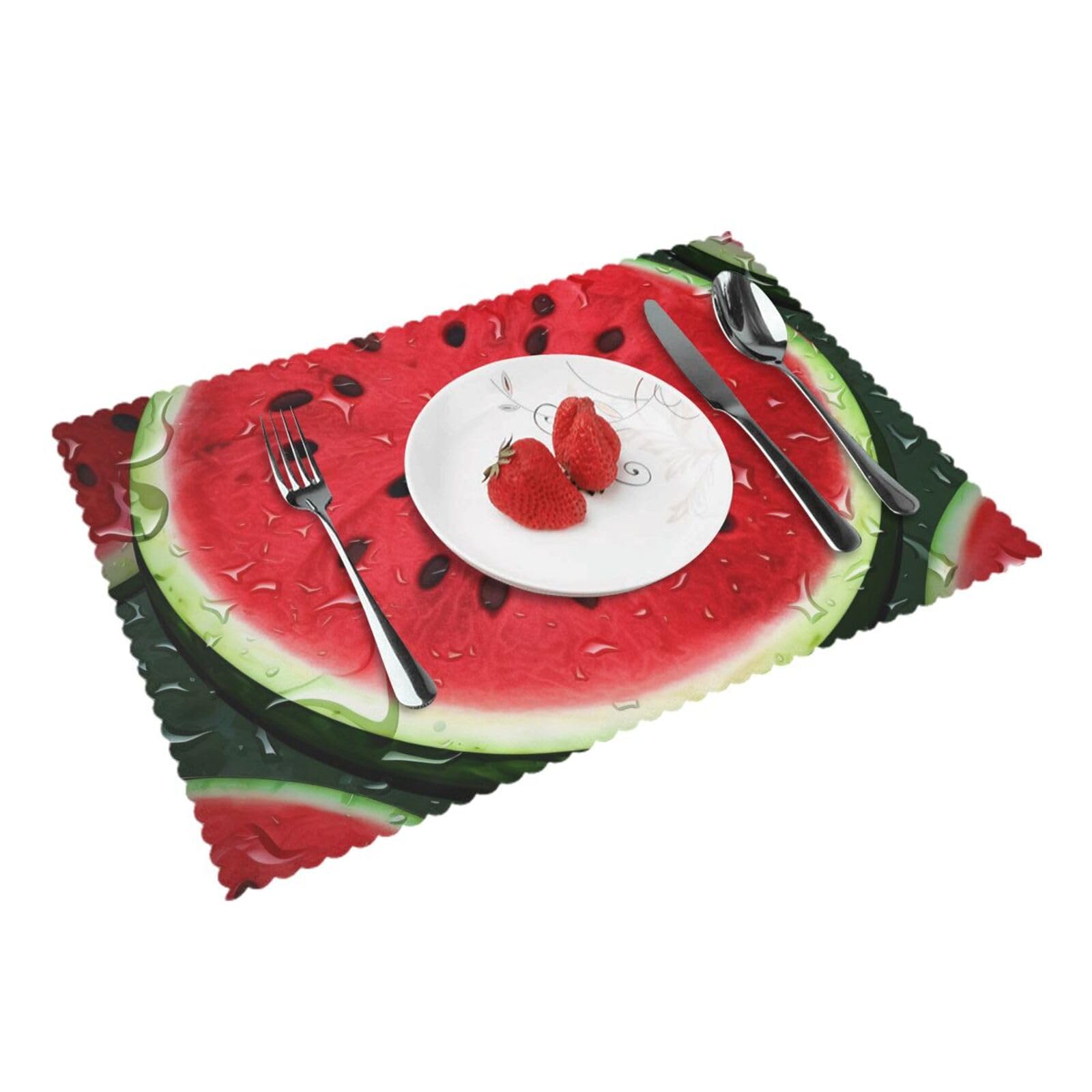 Red Watermelon Printed Placemat Heat Resistant Place Mats Set of 4 PCS Washable Kitchen Table Mats, 12x18 Inch