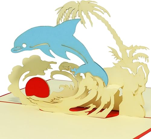 LINPOPUP Tarjeta emergente, tarjeta emergente 3D, tarjeta de cumpleaños, tarjeta de felicitación, certificado de regalo, delfín, N139