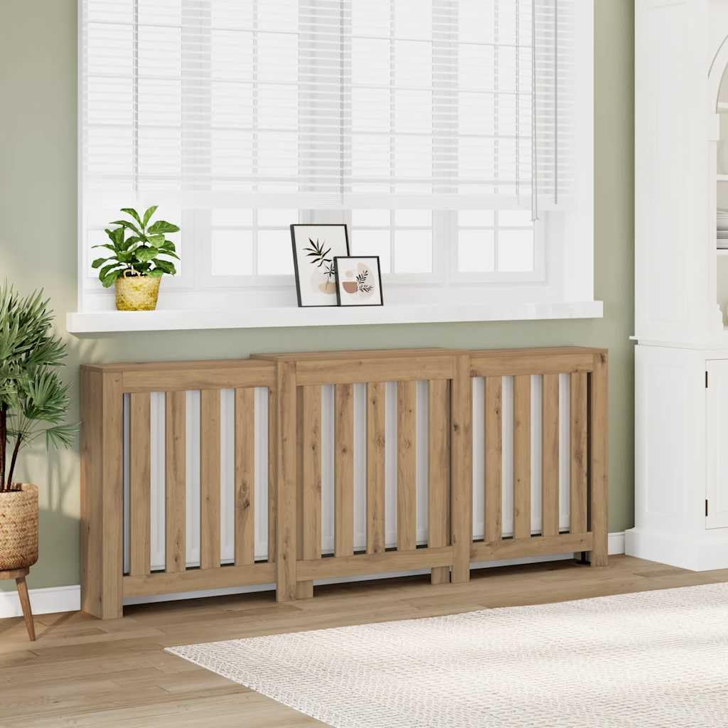 Revestimiento para radiador de madera de roble Artisan, 205 x 21,5 x 83,5 cm, con diseño de lamas, práctico estante para salón, baño, dormitorio, protección contra la calefacción