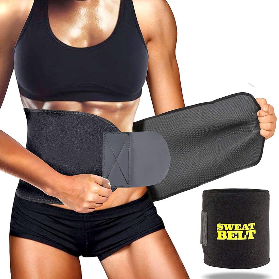 Waist Trimmer Belt, Weight Loss Wrap, Stomach Fat Burner, Low Back and Lumbar Support with Sauna Suit Effect, Best Abdominal Trainer, Fat Burner Black-image-32
