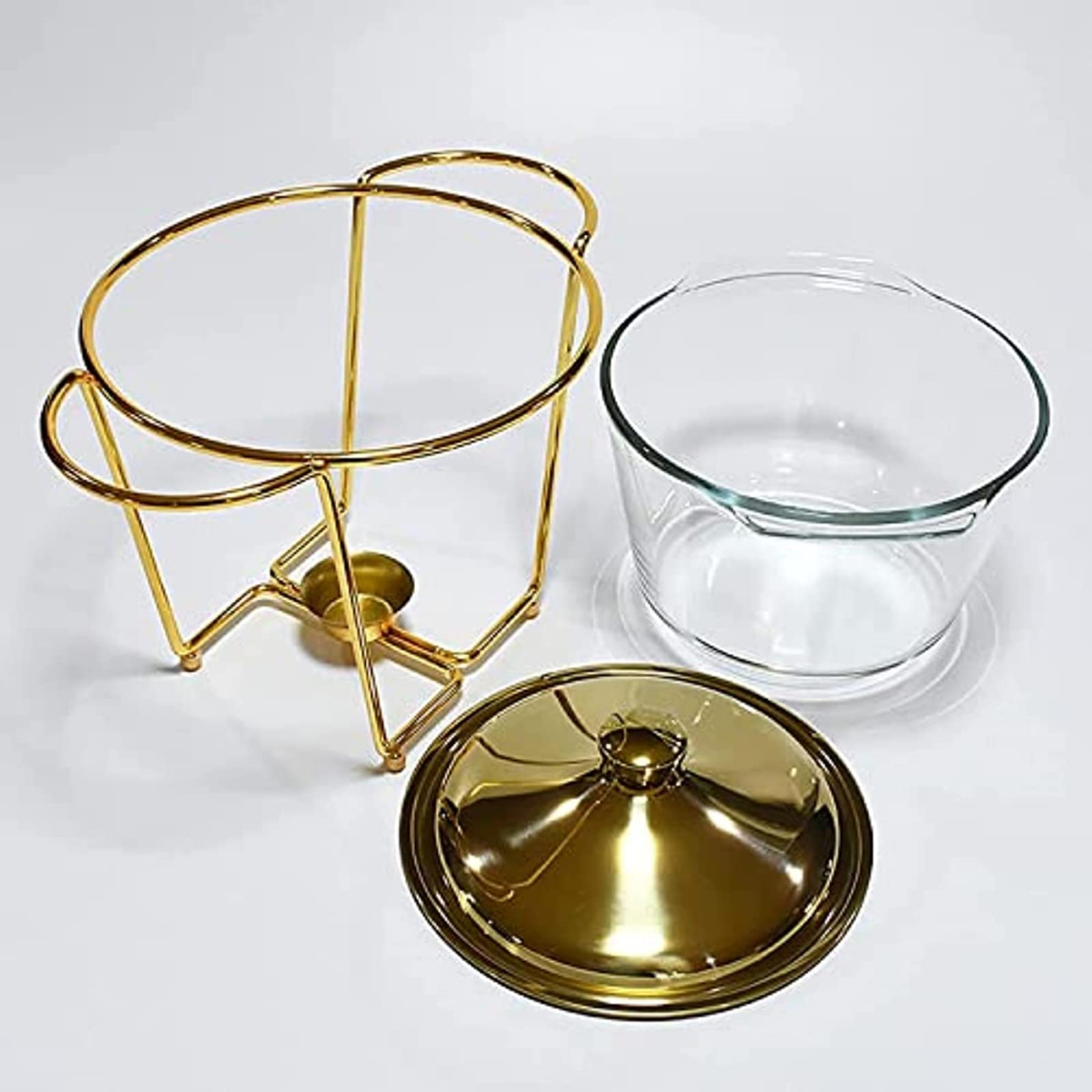 Chafing Dish, Chafer de tamaño completo de 4L, Juego de Chafer Dish de acero inoxidable con bandeja de vidrio para alimentos y soportes para combustible, para bufés, bodas y fiestas (Plateado)