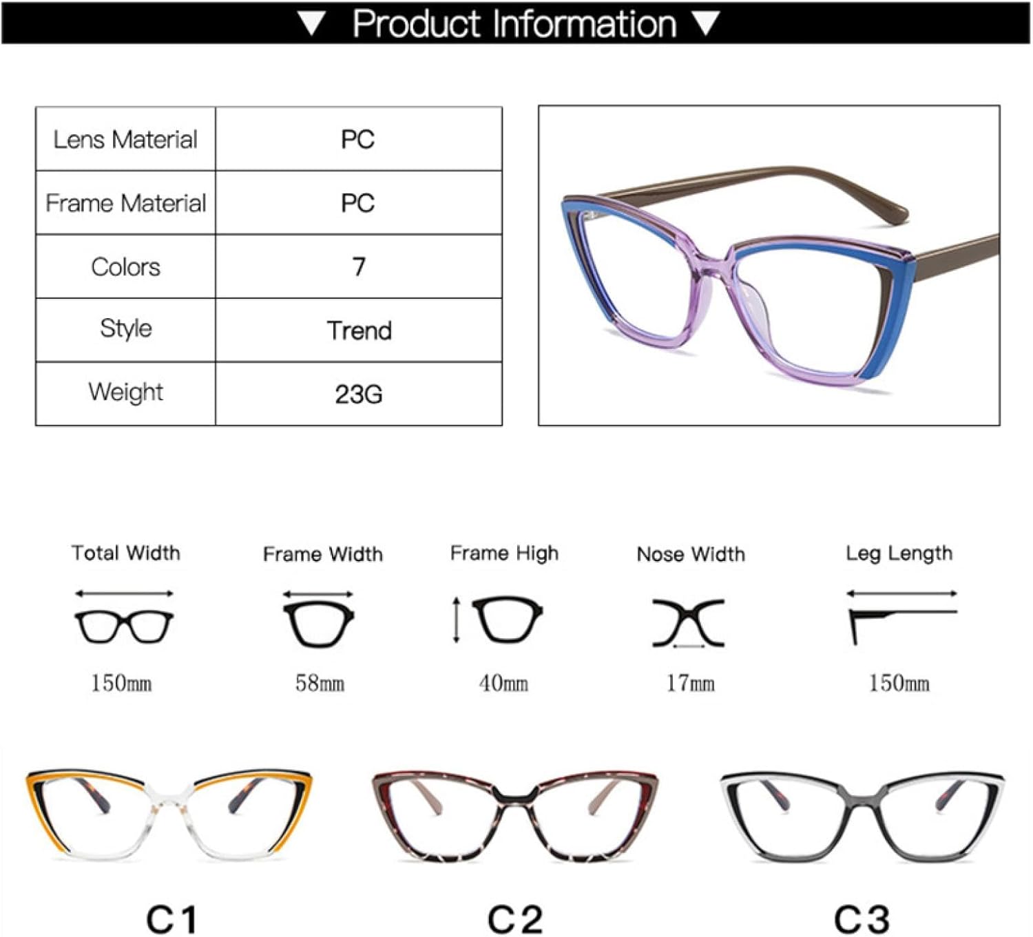 Retro Cat Eye Contrast Color Women Glasses Frame Fashion Clear Eyewear Men Colorful Frame