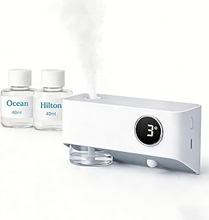 Bad Lufterfrischer, Aroma Diffuser Kabellos mit 80ml Duftöl (Hilton & Ocean), Ultraschall Raumduft Diffuser ohne Wasserbehälter, Lufterfrischer mit Bewegungssensor und Timer, Wandmontage