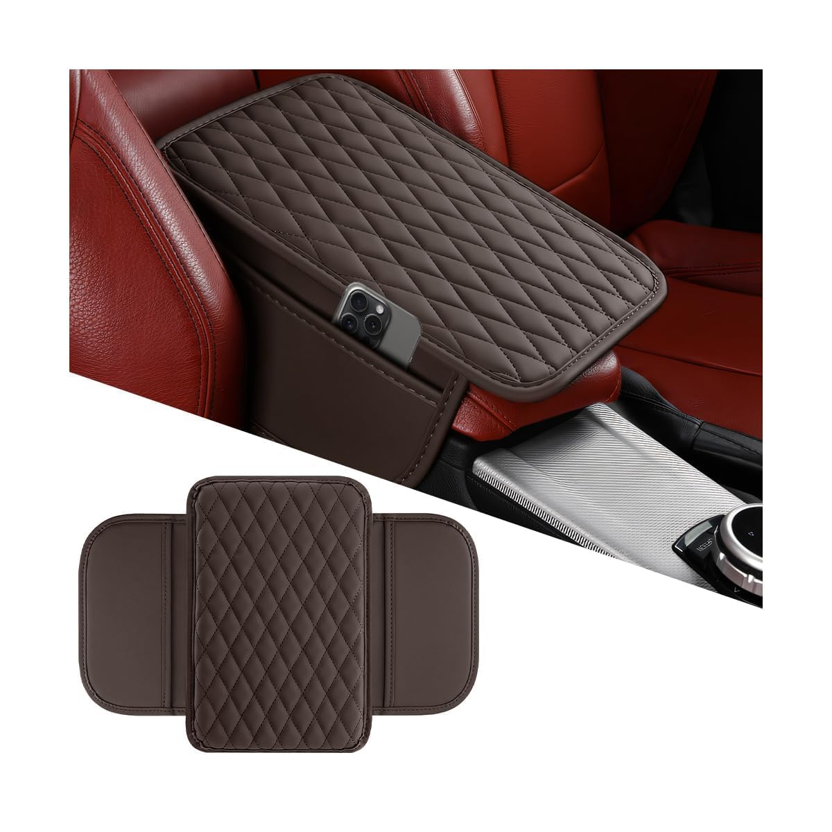 YZWD Armrest Box for Fi-at 500 500X 500L Tipo Punto Bravo Panda Stilo, Car Center Console Organizer Elegant Car Storage Leather Non-Slip Storage Box,coffee