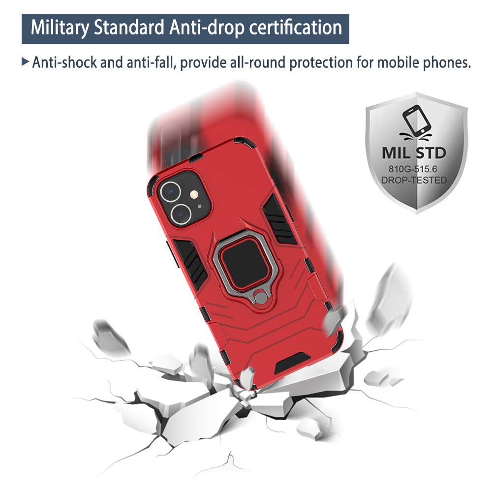 DOINK Cover Antiurto Per Xiaomi Redmi 10 E Redmi 10 2022 - Custodia TPU+PC Con Anello Porta E Supporto, Colore Rosso