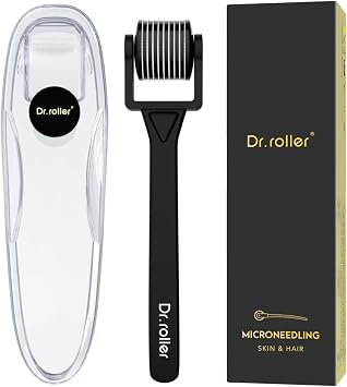 Derma Roller 1mm Hair Growth Men and Women, Beard Roller, Microneedling Roller for Face, Beard Growth Roller with 540 Titanium Needles Black Straight Handle
