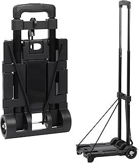 Wokape 1Pcs Black 2 Wheels Folding Hand Truck Dolly, Folding Luggage Cart with Expandable Chassis, Collapsible Light Duty Dolly, Folding Cart with Wheels Portable Platform Cart for Travel Shopping