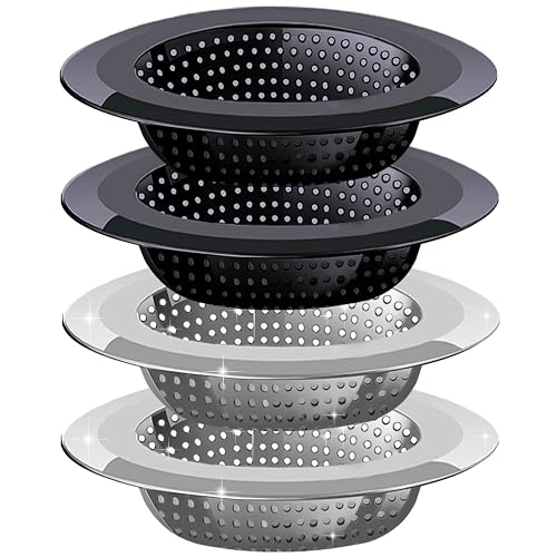 Kitchen Sink Drain Strainer, 4 Pack Stainless Steel and Black Mesh Sink Strainer for Kitchen with Large Wide Rim 4.5' Di