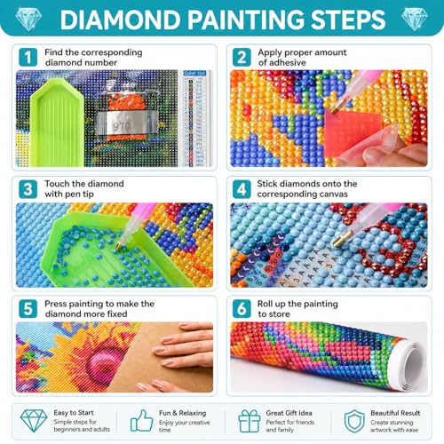 Image of HASTHIP Diamond Painting Kit Cow and Sunflowers 30x30cm Pre-Printed Canvas