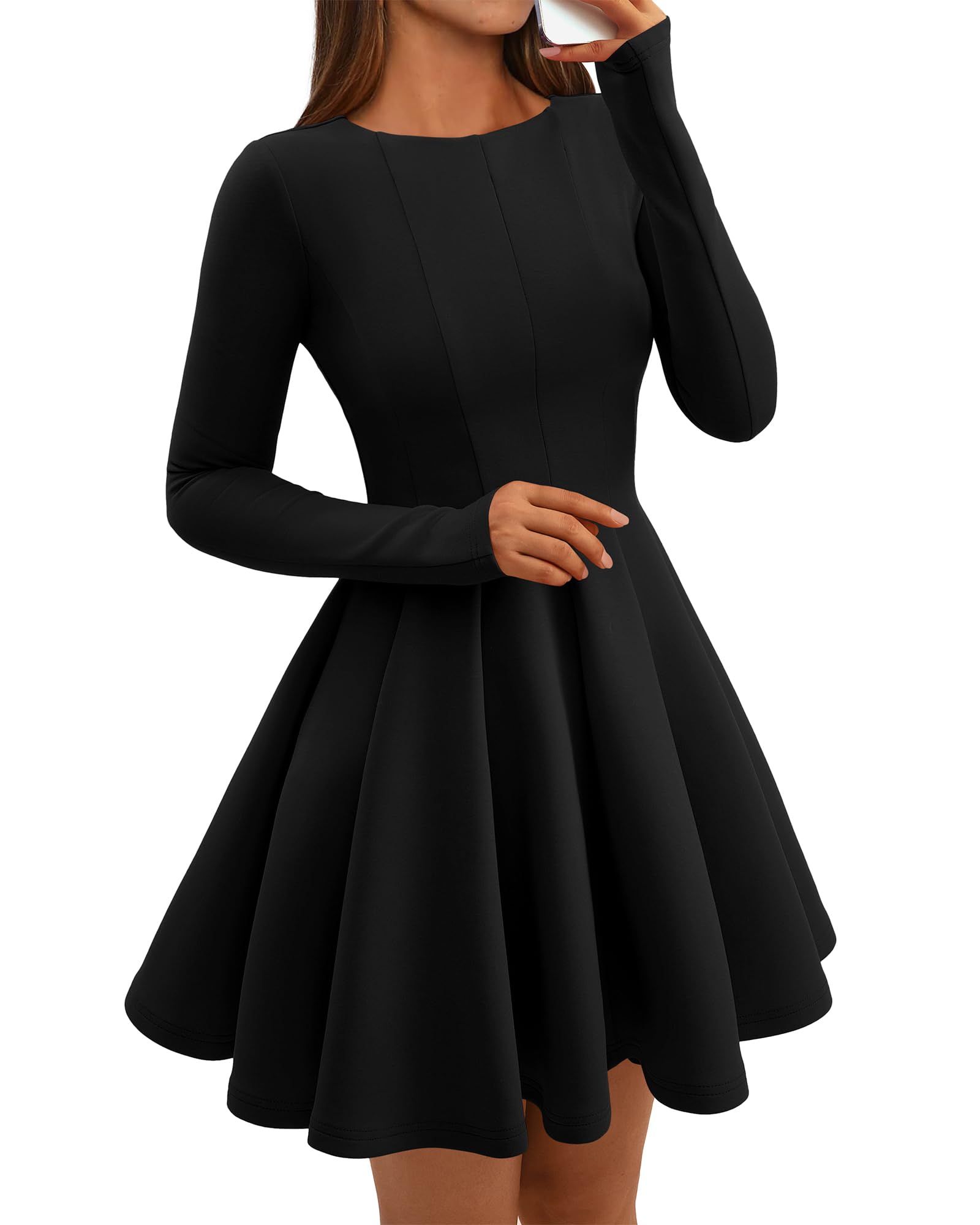 BTFBM Spring Dresses for Women 2026 Long Sleeve High Waist Pleated Flowy Aline Party Wedding Guest Dress Business