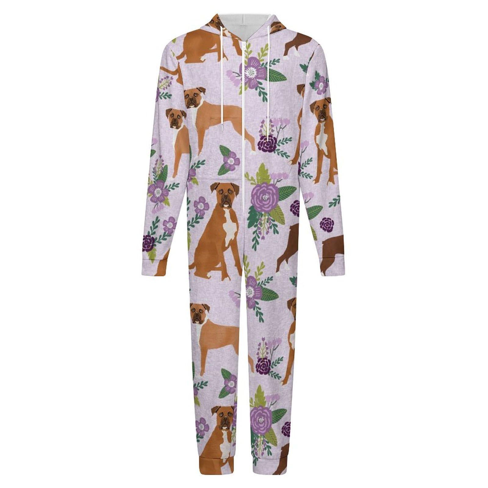 Boxer-Pyjama für Herren, Einteiler, Flanell, langärmelig, mit Blumenmuster