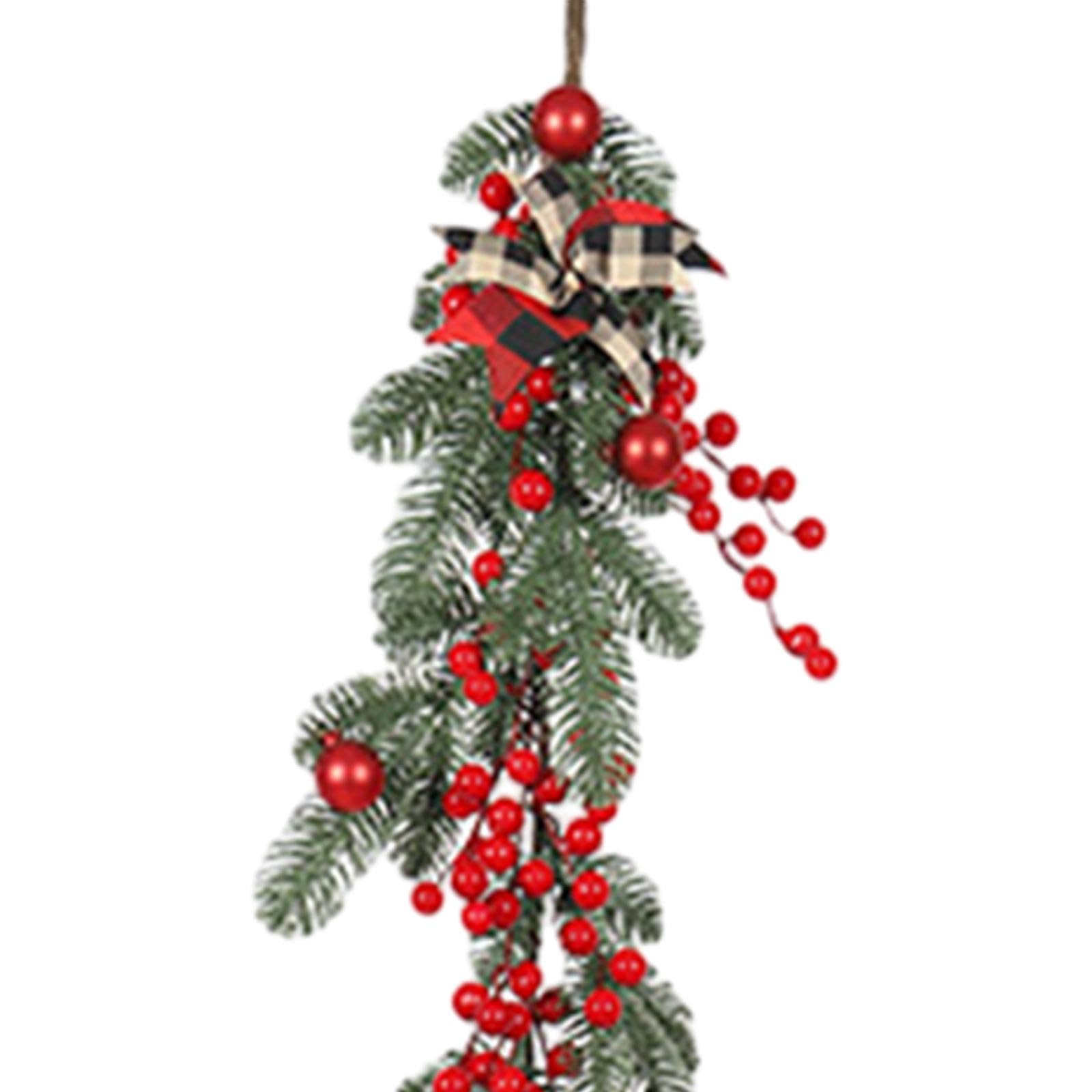Guirnalda de Navidad Corona Decorativa con Ramas Artificiales Bayas Rojas Lazo Adorno para Colgar en Puerta Pared Ventana Adecuada para Fiestas Hogar, Estilo a, Individual