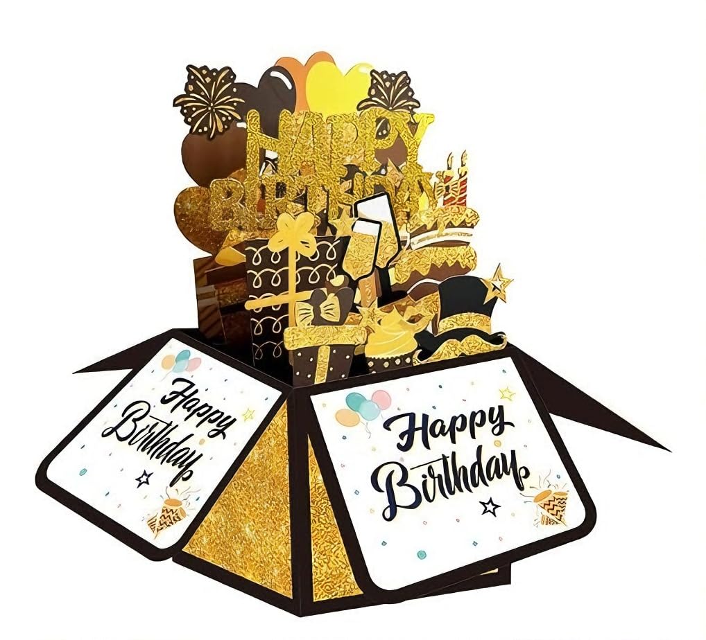 Birthday Card for Women - Elegant Black Gold 3D Pop-Up Greeting Card with Envelope & Message Card - Birthday Gifts for Her, Mum, Sister, Wife
