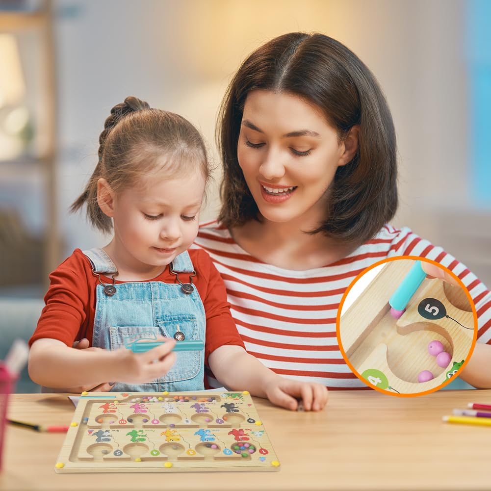 Ainiv Magnetyczna Gra Labirynt, Kolory Nauka Sortowania Gra, Zabawki Montessori od 3 lat Zabawki Drewniane Zabawki Motoryczne Zabawki Edukacyjne od 3 4 5 6 7 lat Dzieci Chłopcy Dziewczynki