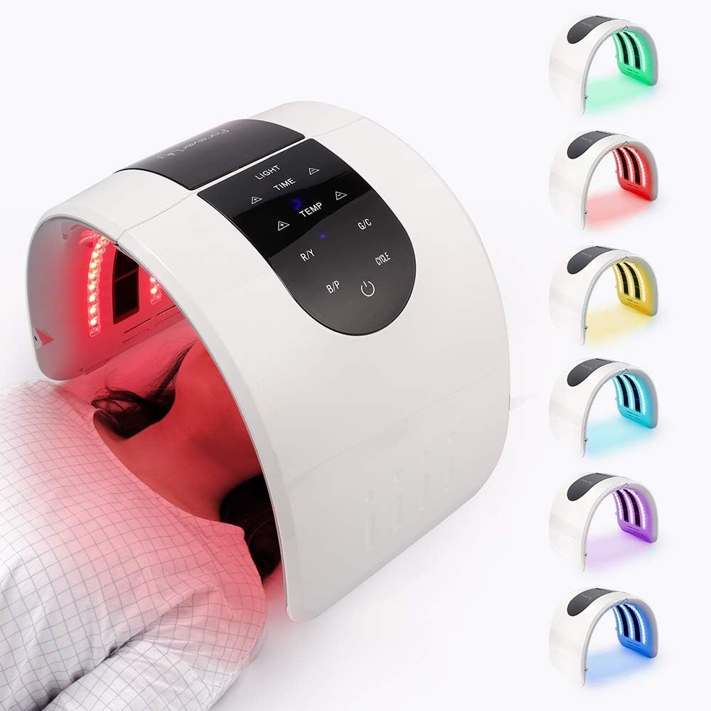 LIARTY 7 Color LED Face Light Therapy Mask PDT Portable Photon Therapy Mask Skin Rejuvenation LED Mask Skin Tightening Facial Mask for Blackhead Spot Redness Wrinkle Anti-Aging