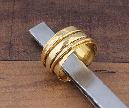 Miniatura 8 de Gold Plated Spinner Ring, Gold Plated Brass Fidget Anxiety Spinner Ring, Peridot Band For Women, Hand Hammered Worry Spinner Ring Gift