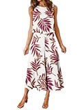 Women&apos;s Summer 2 Piece Outfits Round Neck Crop Basic Top Cropped Wide Leg Pants Set Jumpsuits