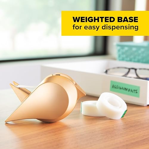 Miniatura 5 de Scotch Dispensador de cinta de escritorio con 1 rollo de cinta mágica, 3/4 x 350 pulgadas, diseño de pájaro dorado