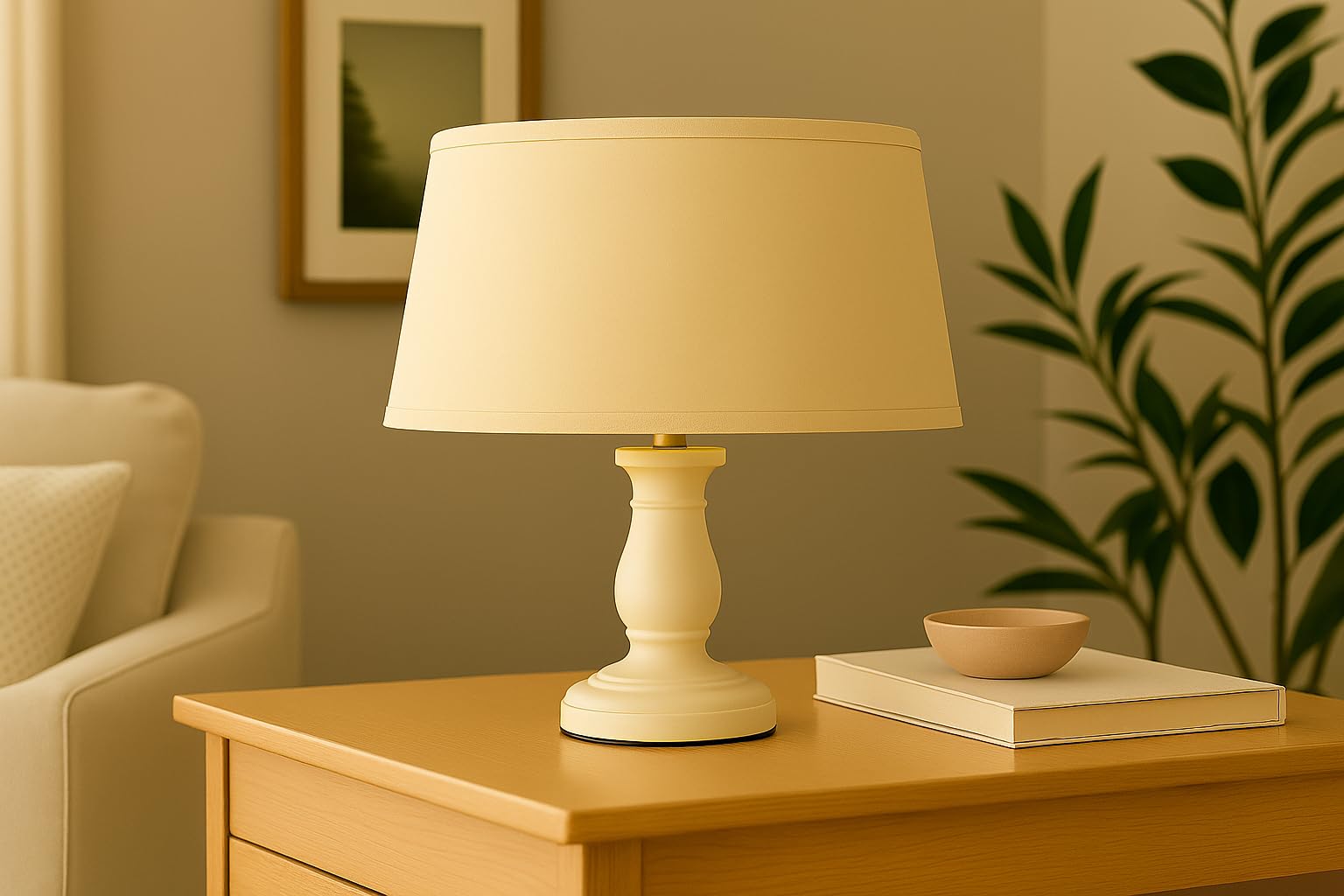 35 cm Pantalla, Tela de Algodón, respaldo de PVC Blanco, Producto Hecho a Mano, para Lámpara de Mesa, Lámpara de Pie (Crema)