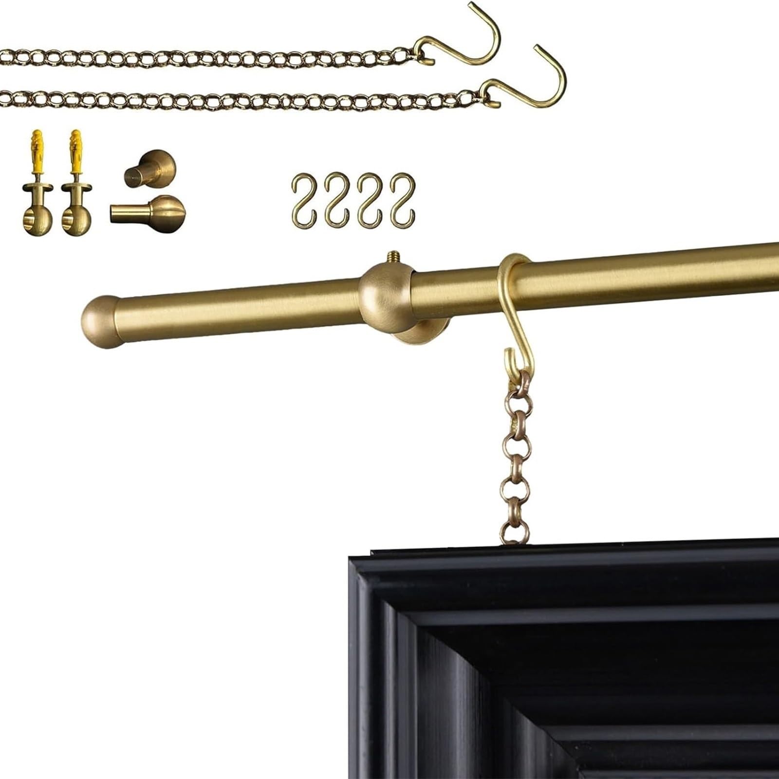 Gold Picture Rail Hanging System, Brass Adjustable Hanging Rail, Photo Display Rod with Chains & Hooks, for Home Decor/Museum Displays/Gallery Displays(39.4")