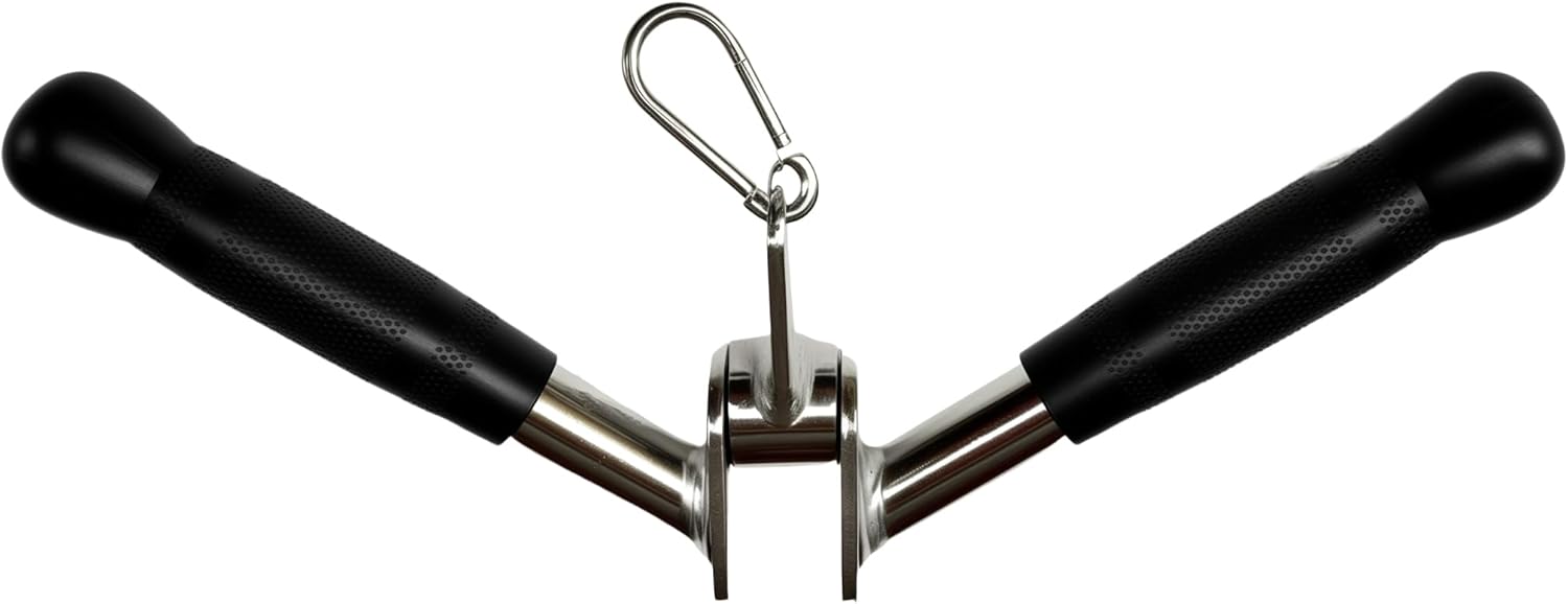 LAT Cable Machine Attachment Versatile Tricep Curl Pulldown Bar with Revolving Rubber Handle for Gym Strength Workout, Perfect for Cable Machines and LAT Pull Down Bar Exercises Tricep V