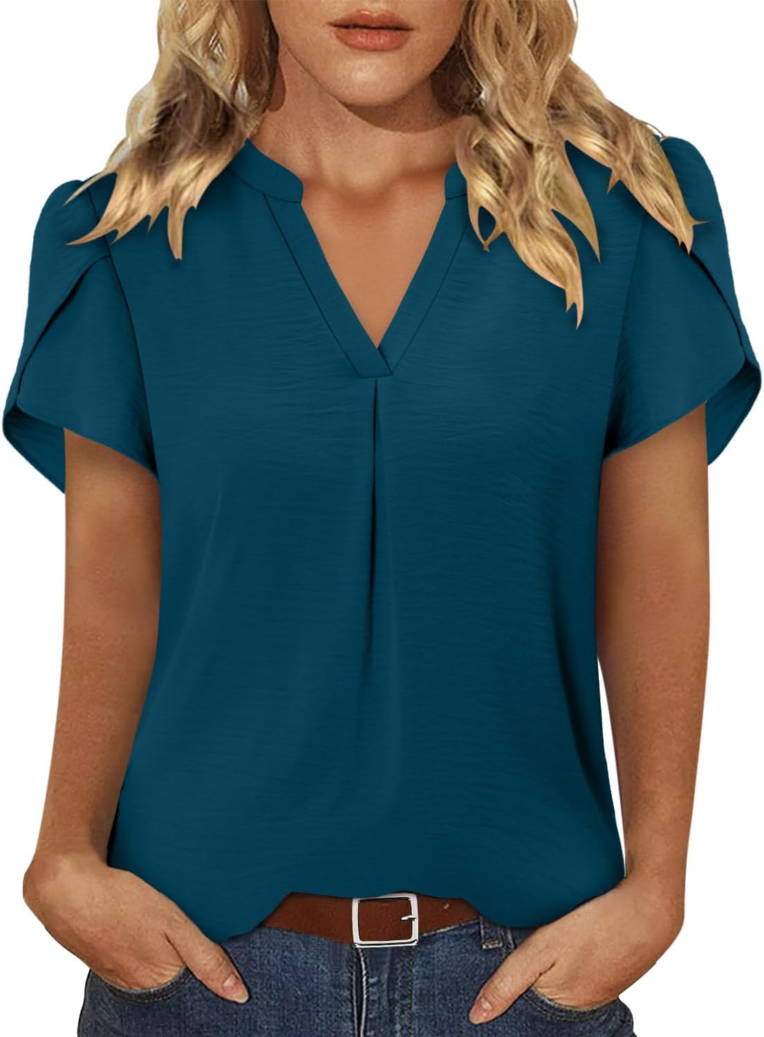 KISSMODA Women's Short Sleeve V Neck Blouse