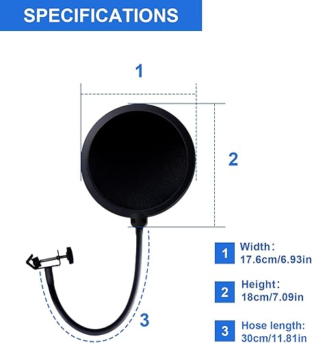 Miniatura 6 de SUUNTOK Filtro pop de micrófono para Blue Yeti y otros micrófonos, pantalla de viento de doble capa con clip de cuello de cisne flexible mejorado de
