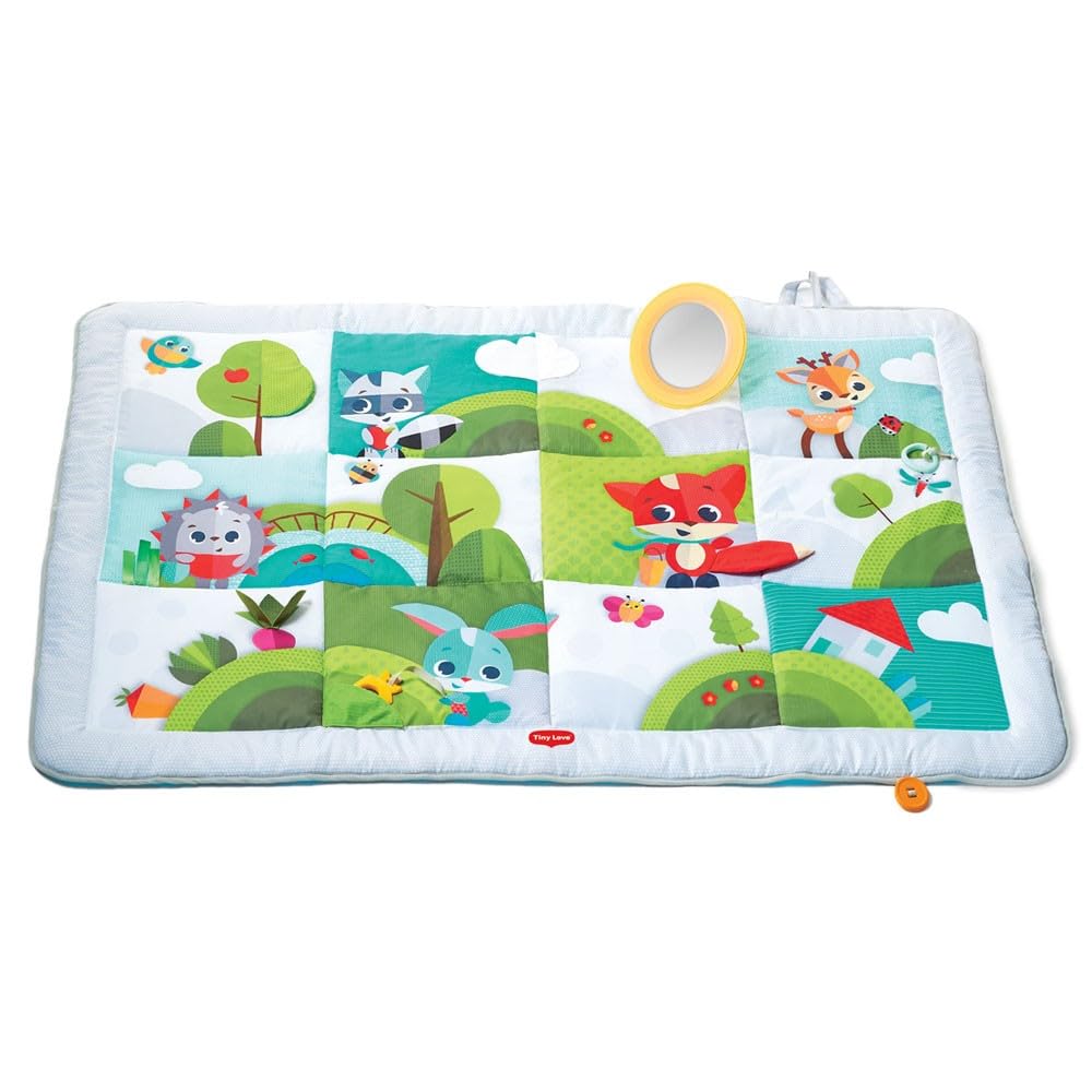 Tiny Love Super Mat, Gimnasio Infantil Evolutivo, Gimnasio Bebe Plegable Extragrande (150x100 cm), 0+ Meses, 9 Actividades, Blandita, Espejo Boca Abajo, Cucú-tras, Mordedor, Meadow Days