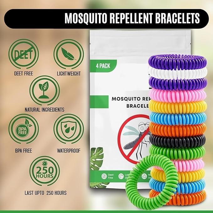 Swimero Mosquito Repellent Bracelets – 4 Pack Deet-Free Natural Essential Oil Bands, Adjustable Waterproof Wristbands for Adults & Kids, Non-Toxic Outdoor Protection for Camping & Hiking 4