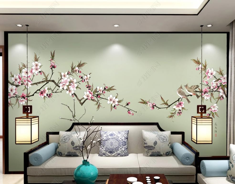 Papier peint intissé oiseau chinois grand format 200x140 cm lavable et facile à poser