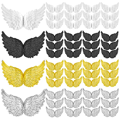 Yountor 48 Pieces Plastic Angel Wings for Crafts Christmas Tree Ornaments Small White Angel Wing Christmas Decor Feathers Ornaments Hanging Plastic Angel Wings for Christmas Party DIY Crafts, Mixed