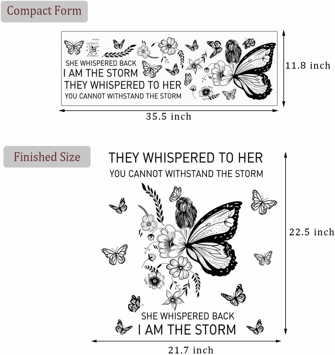Inspirational Wall Art Positive Quotes Wall Decor Motivational Wall Decals Saying Quotes Wall Stickers Peel and Sticker Wall Decoration Flower Vine Butterfly Wall Sticker for Bedroom Living Room Home Office.