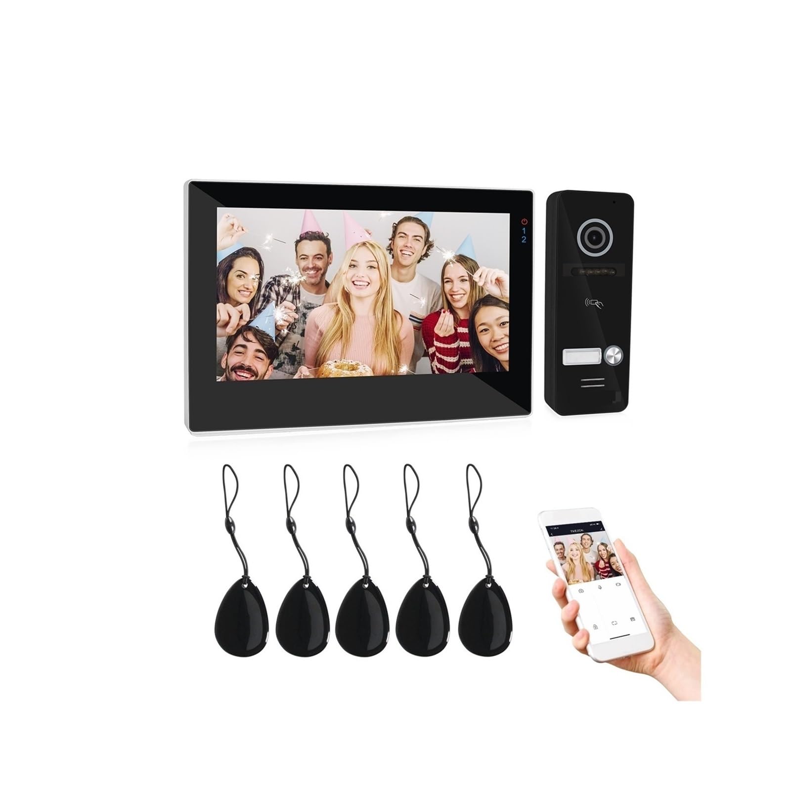Videoportero WiFi, TUYA videoportero timbre intercomunicador 7 pulgadas 1080P Monitor de pantalla táctil con aplicación de cámara con cable/desbloqueo de tarjeta deslizante para seguridad del hogar(1M