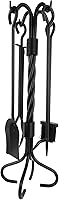Nouetele 5-Piece Heavy Duty Wrought Iron Fireplace Tools Set - No Assembly, 32" Solid Steel Poker with Tongs, Shovel, Brush & Stand for Fire Pit, Wood Stove
