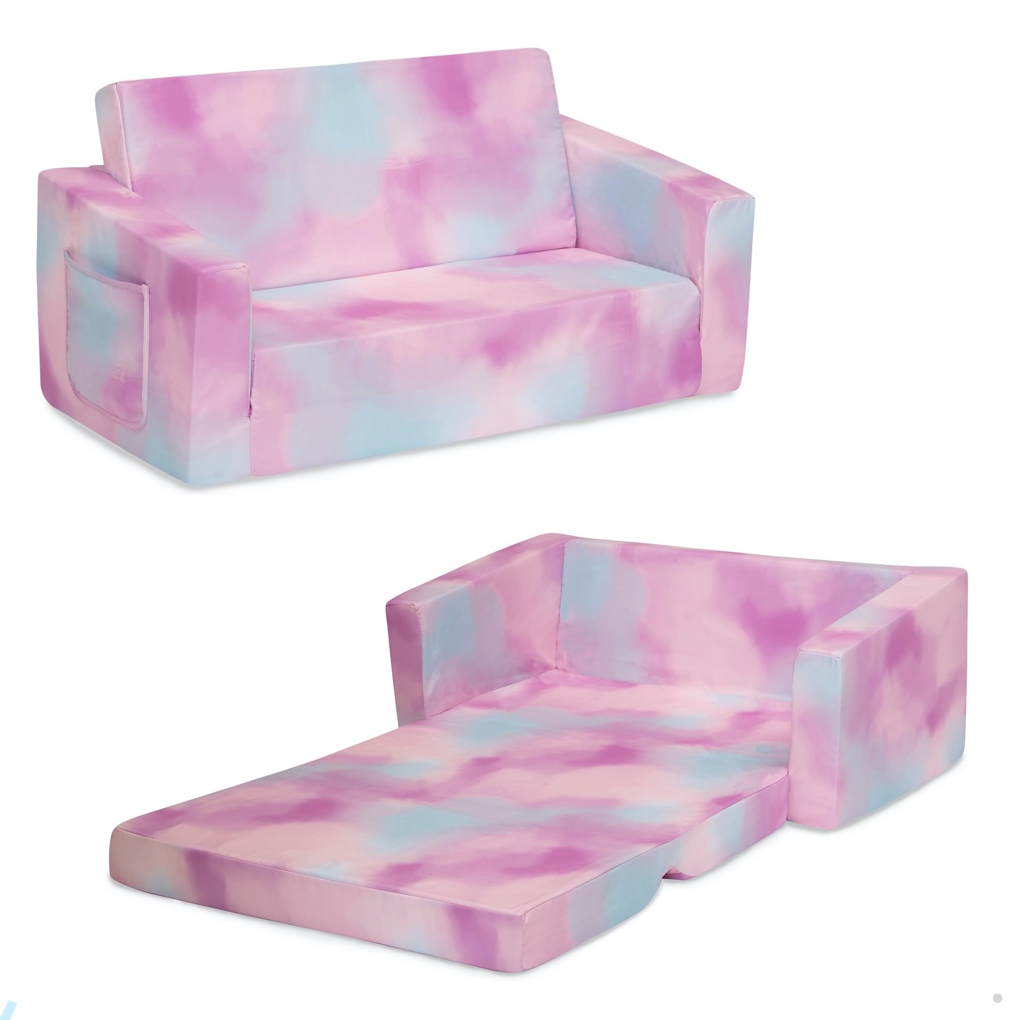 Delta ChildrenCozee Flip-Out Sofa - 2-in-1 Convertible Sofa to Lounger for Kids, Pink Tie Dye