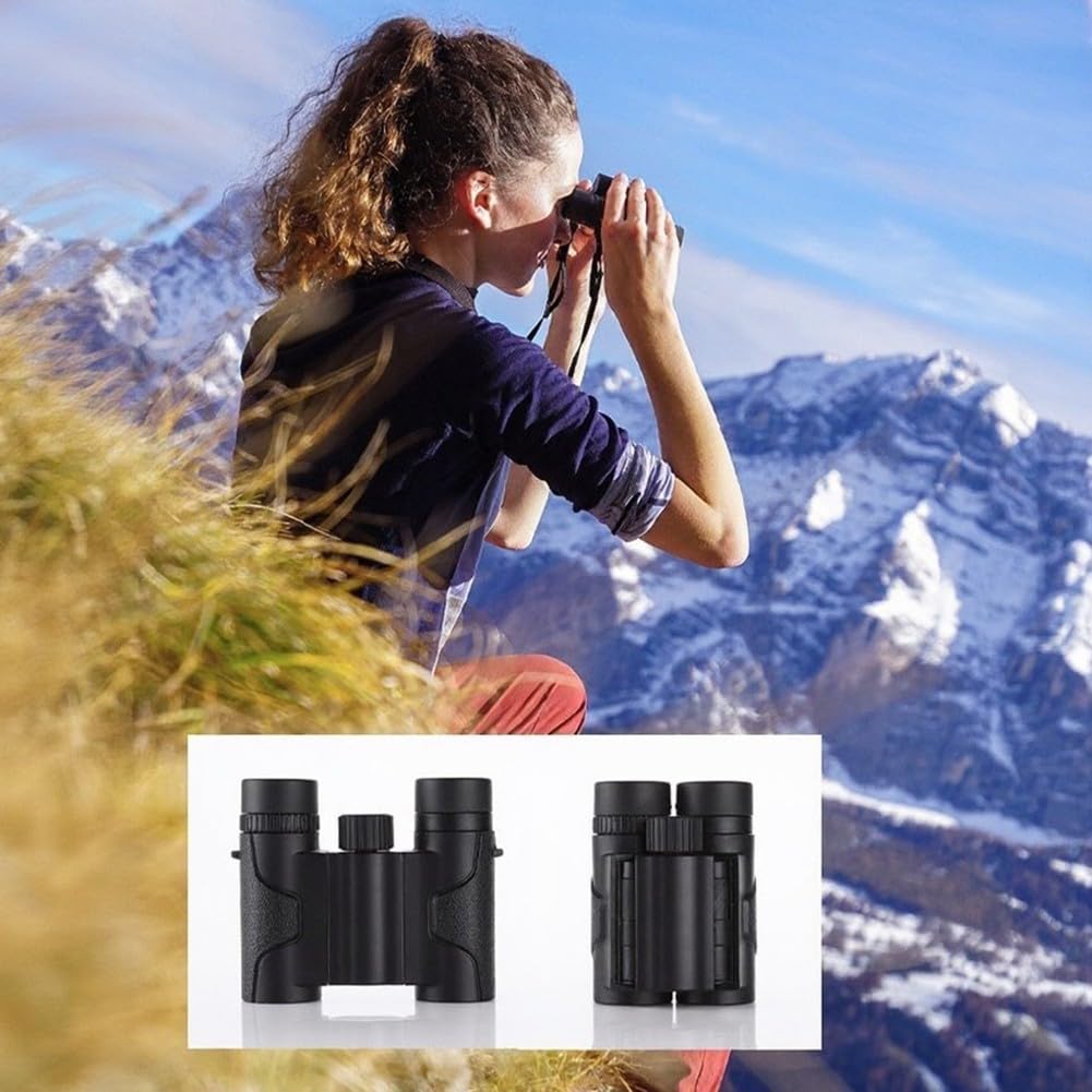 Binocolo, 8 x 21, design compatto pieghevole per bird watching, escursionismo, viaggi, leggero nero ottico con custodia (KHA03-10x25)