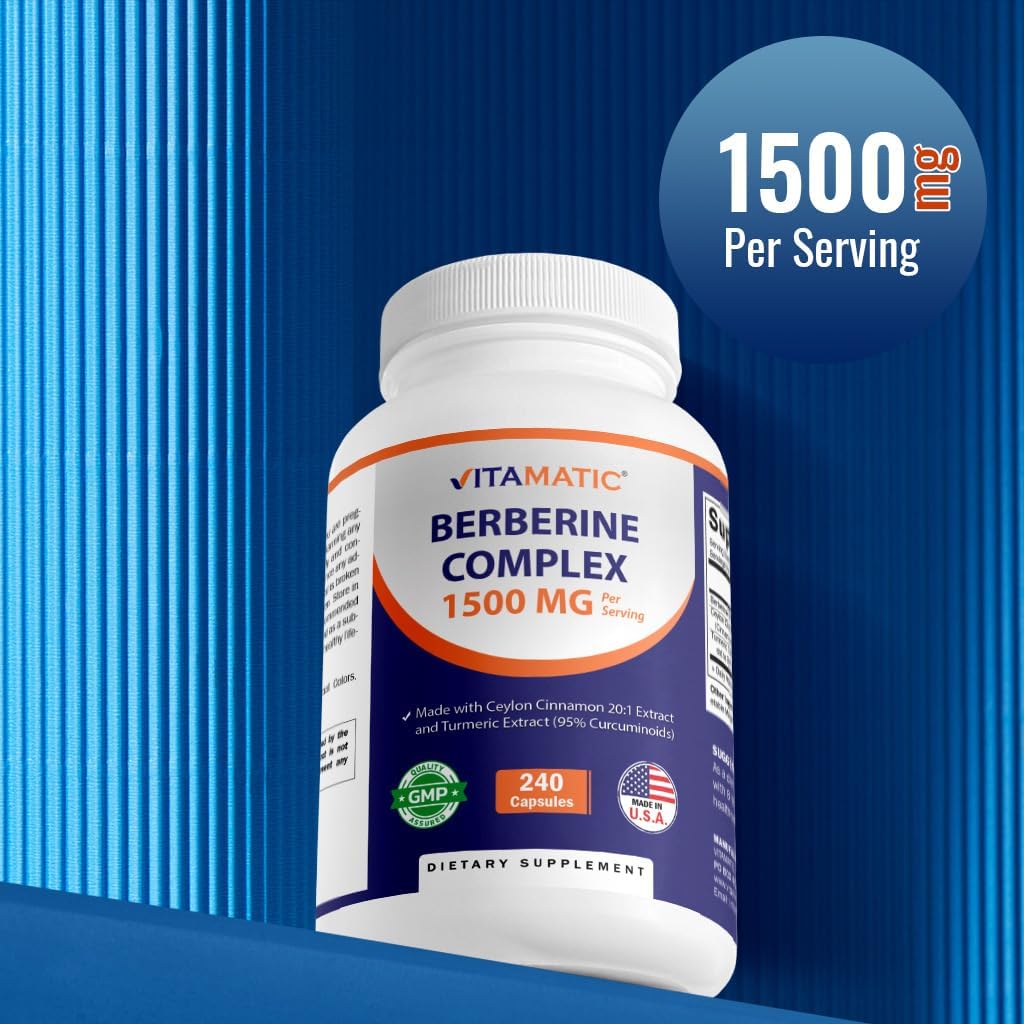 Vitamatic Berberine with Ceylon Cinnamon, 1500mg, 240 Vegetarian Capsules, Non-GMO, Gluten Free - Image 6