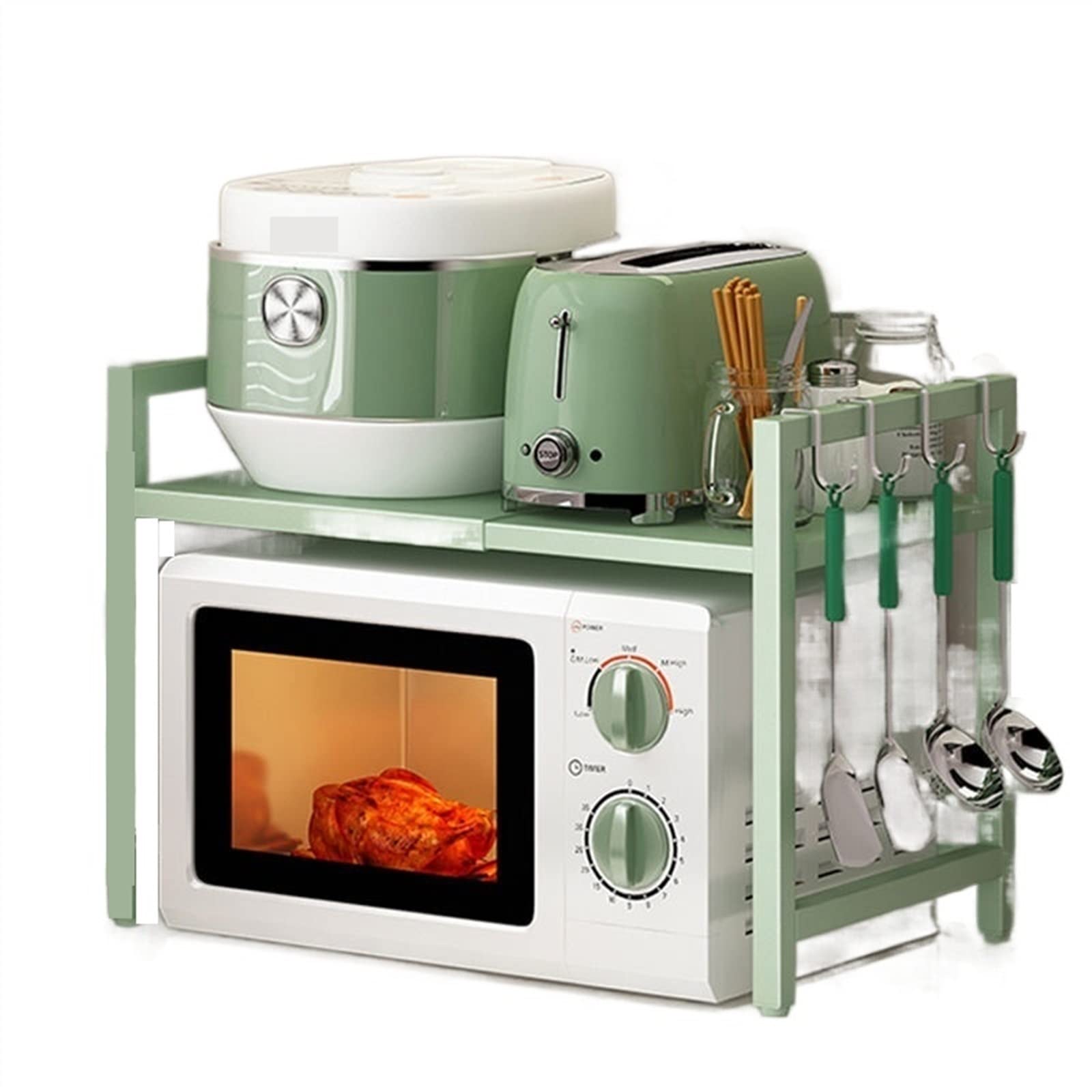 Chariot de cuisine extensible pour micro-ondes avec étagères modulables