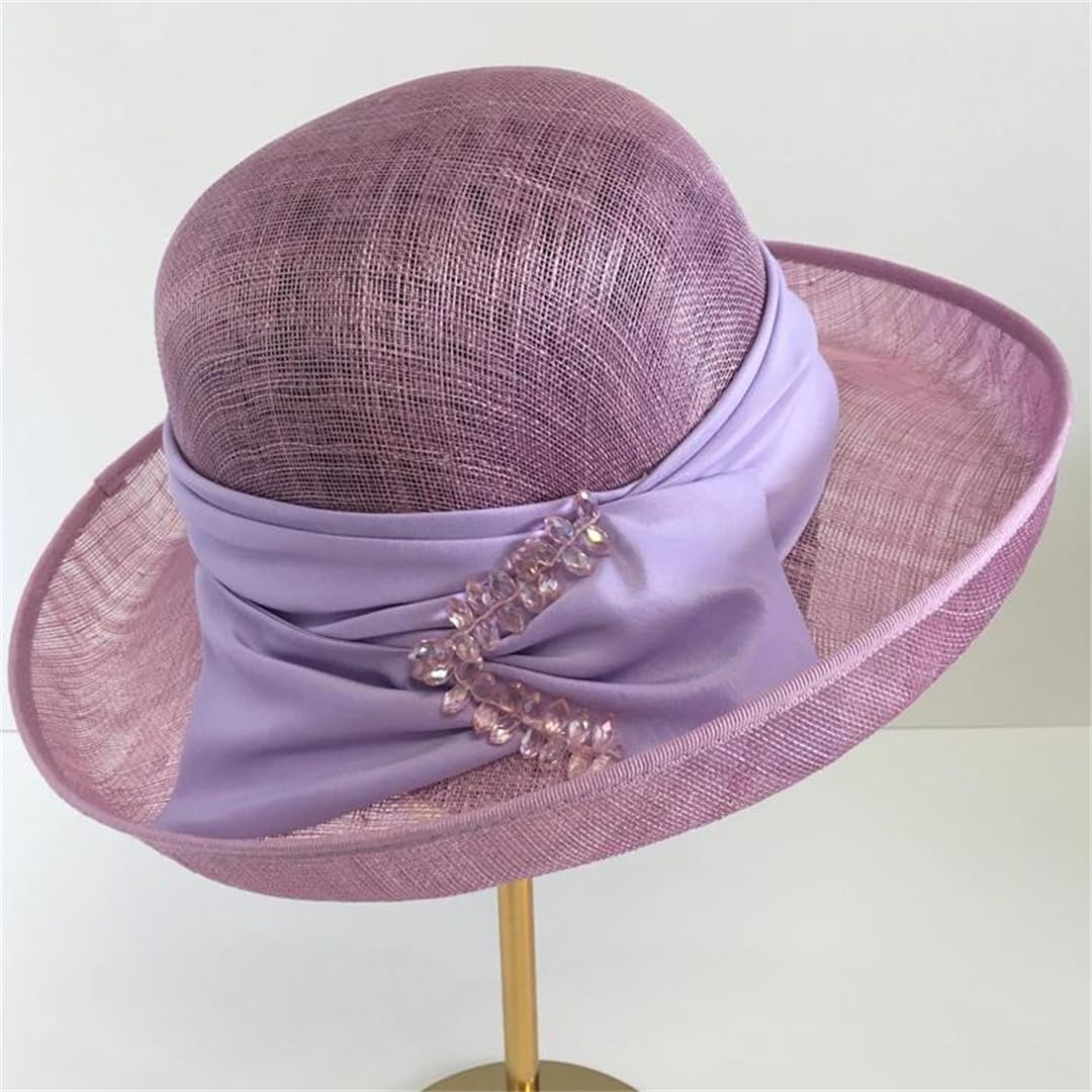 Yeuyyben Cappelli femminili eleganti cappelli da spiaggia Lady Fashion Strass Lino Fedora Cappelli Banchetto Bucket Cap