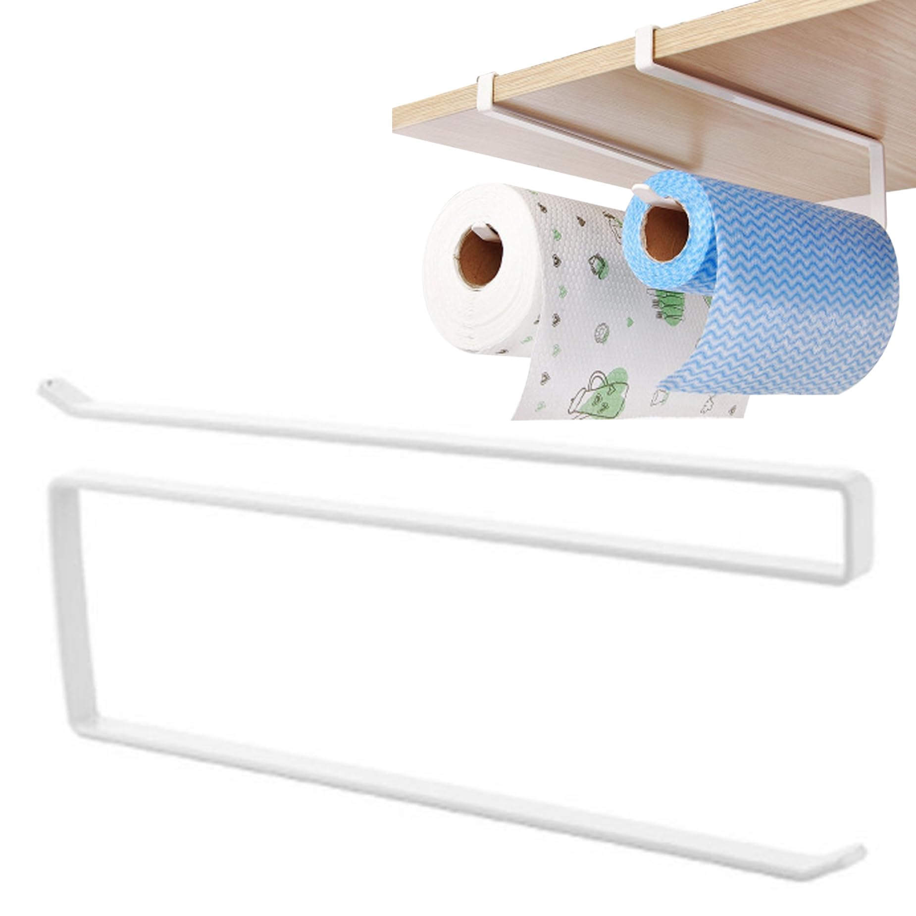 Bemonew White Toilet Tissue Holder Kitchen Roll Holder Under Cabinet Shelf Toilet Hanging Tissue Paper Dispenser
