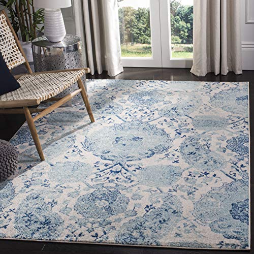 SAFAVIEH Boho Teppich für Wohnzimmer, Esszimmer, Schlafzimmer - Madison Collection, Kurzer Flor, Creme und Türkis, 201 X 279 cm SAFAVIEH Boho Teppich für Wohnzimmer, Esszimmer, Schlafzimmer - Madison Collection, Kurzer Flor, Creme und Türkis, 201 X 279 cm
