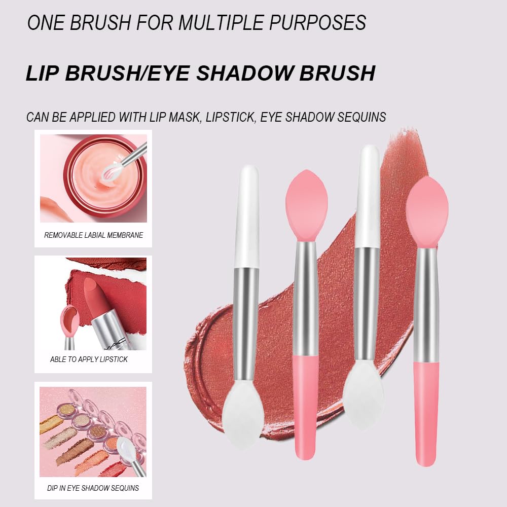 Pennello per labbra in silicone, 4 pezzi applicatore per rossetto, pennello per trucco in silicone, mini pennello per trucco, bastoncini portatili per lucidalabbra in polvere, bianco