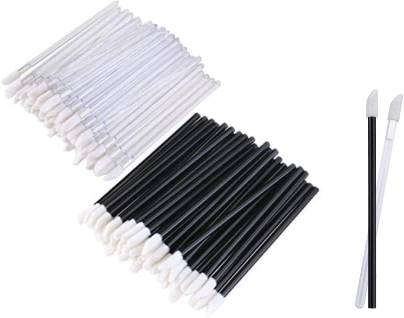 200 stuks wegwerp-lippenpenselen, lippenstift, staafapplicator, lipgloss, concealer, kwast, lippenapplicator, gereedschap, zwart en wit