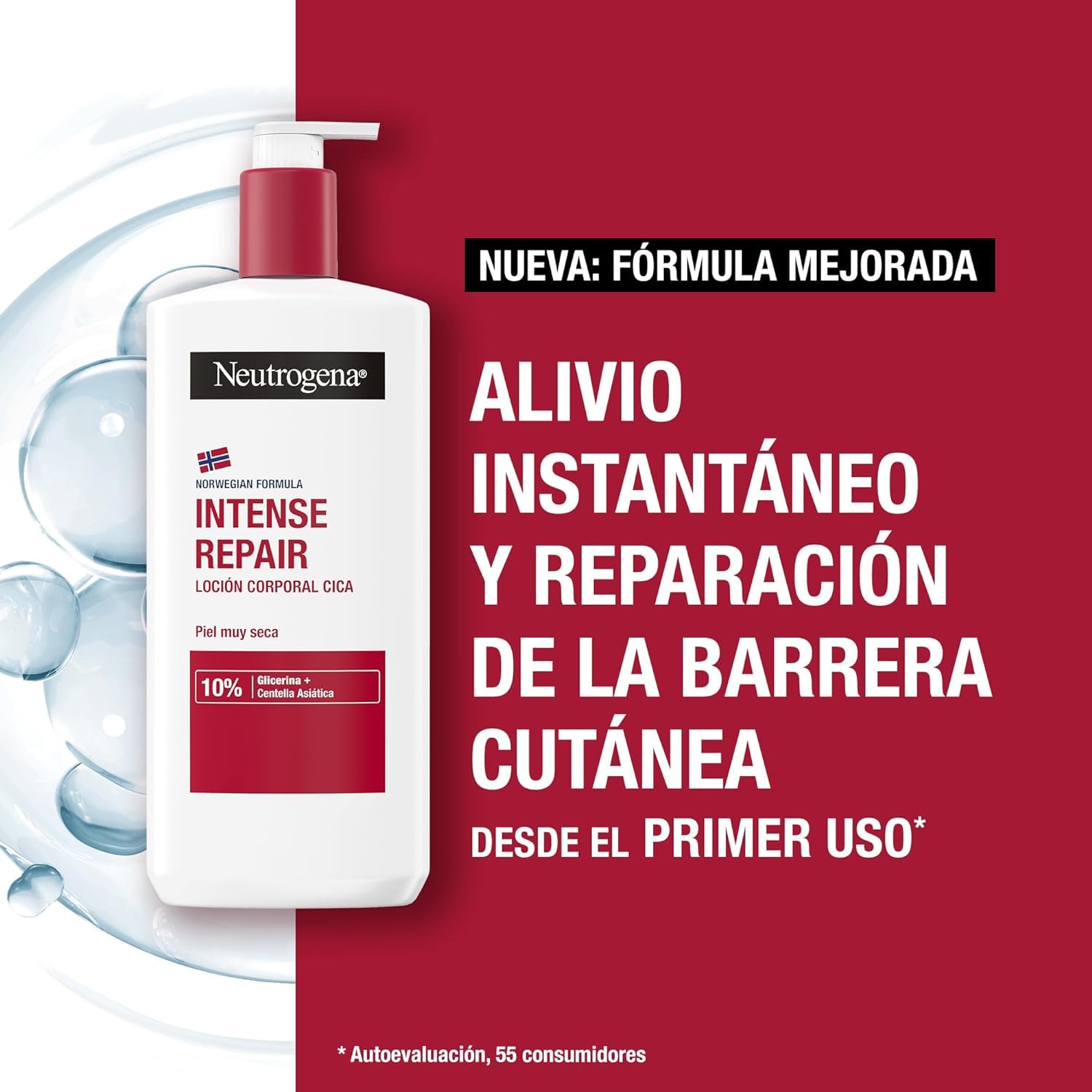 Neutrogena Fórmula Noruega Loción Corporal CICA Reparación intensa para piel seca (Pack de 2 x 750 ml), crema hidratante corporal reparadora con centella asiática