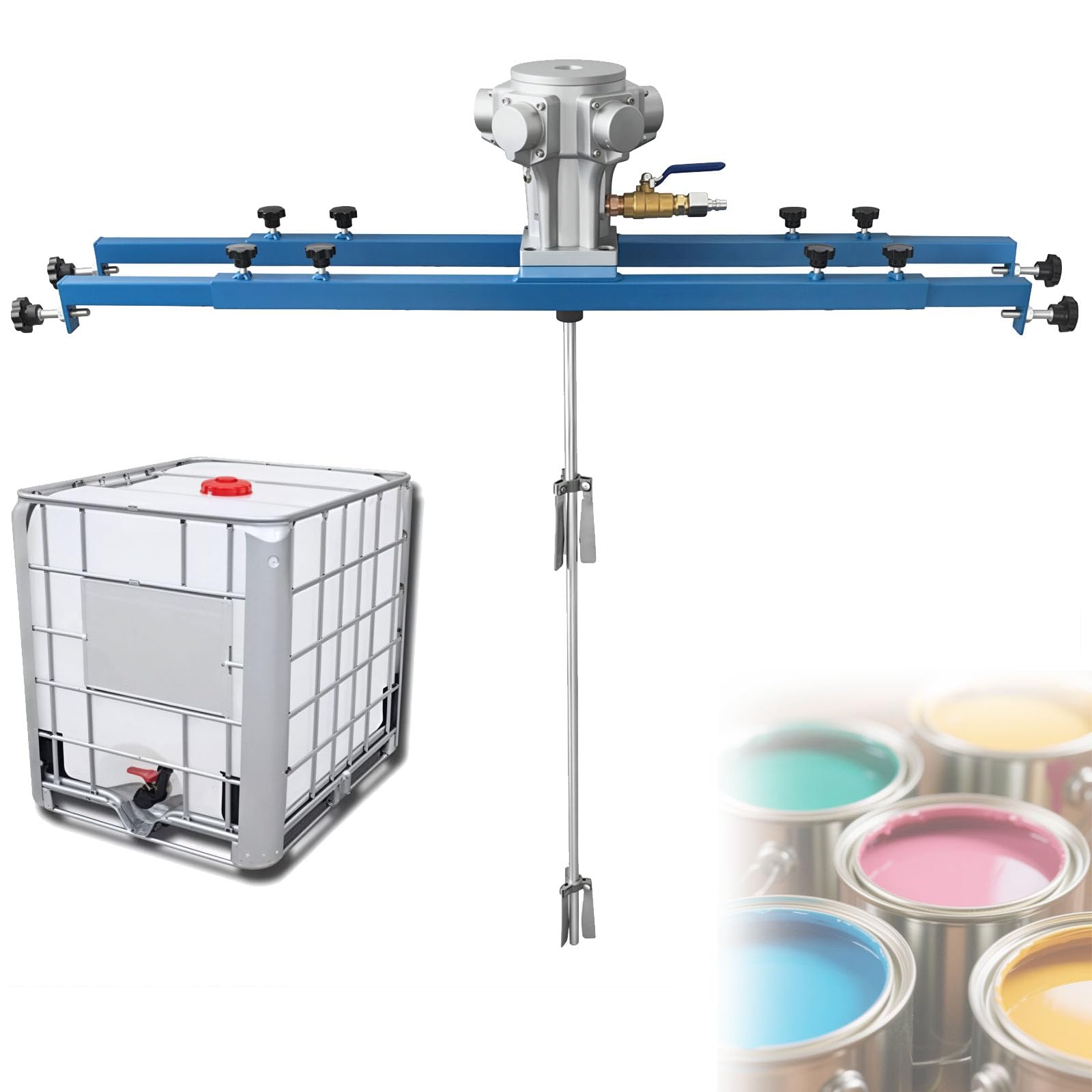 Agitateur Mélangeur pour Conteneur IBC, Machine À Mélanger La Peinture en Cuve, Lame Pliable De 1000 L (265 Gallons), pour Coulis, Plâtre, Mortier, Peinture, Revêtement, Encre 5Cylinder